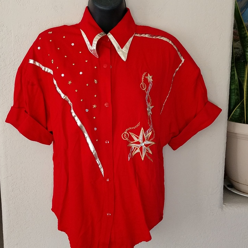Vintage 1980s Red & Gold Top & Culotte Skirt Set